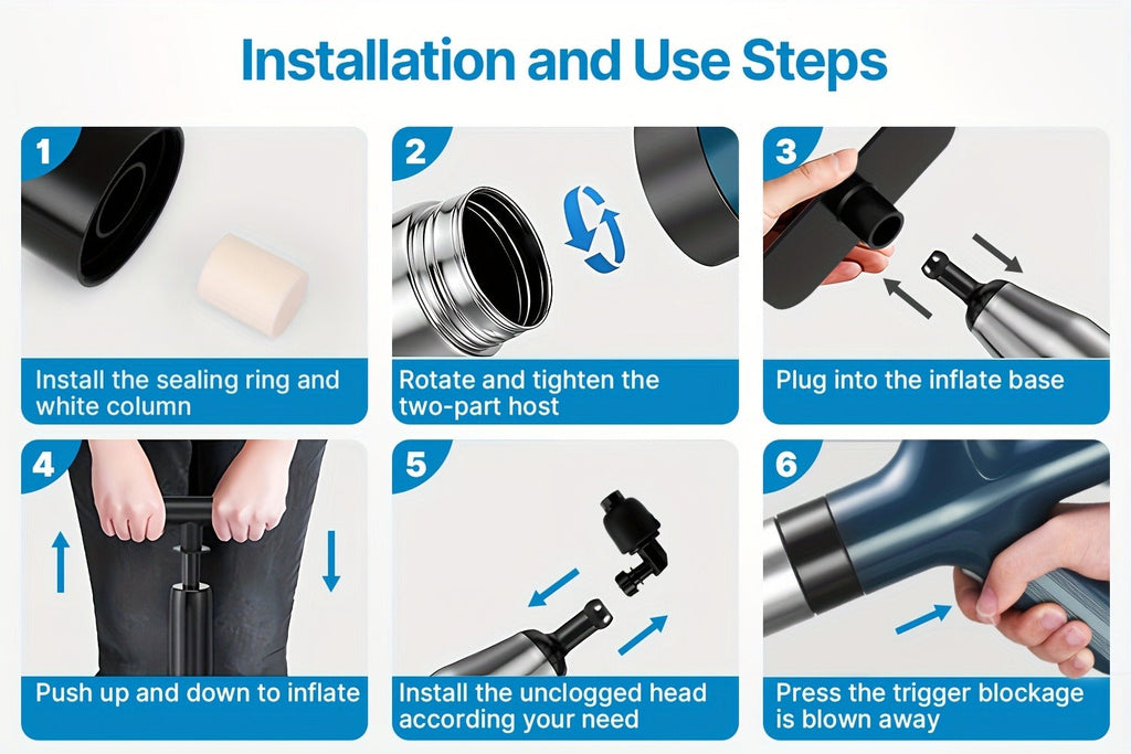 High-Pressure Air Drain Blaster with Real-Time Pressure Indicator - Stainless Steel Toilet Plunger & Sink Drain Unclogger, No Battery Needed, for Toilets Sinks Floor Drains, Durable & Easy to Use, Green