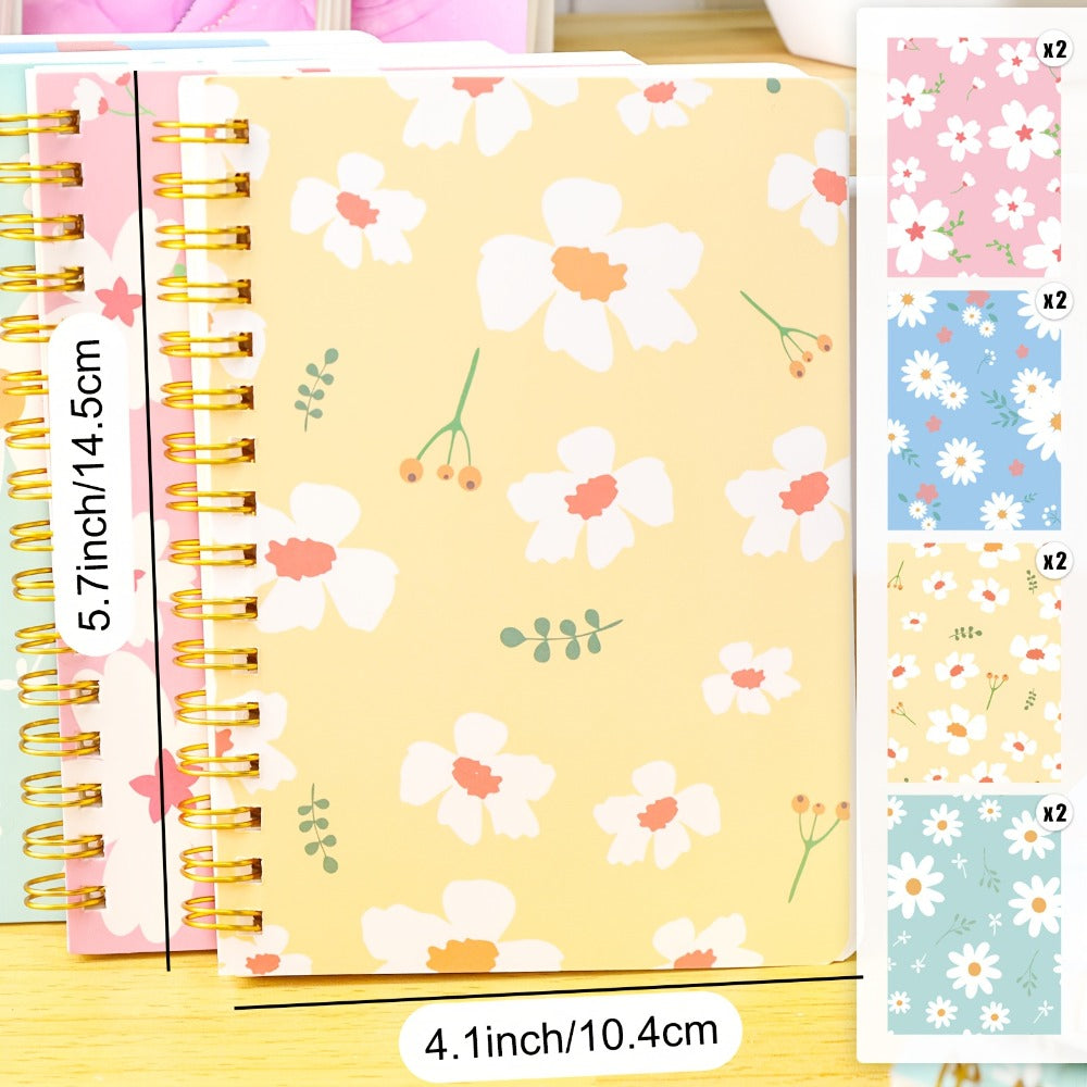 A6 Spiral Notebooks 8 Pack - Floral Design College Ruled Journals with Tear-Off Pages | Portable Memo Pads for Students & Office | Gift Set
