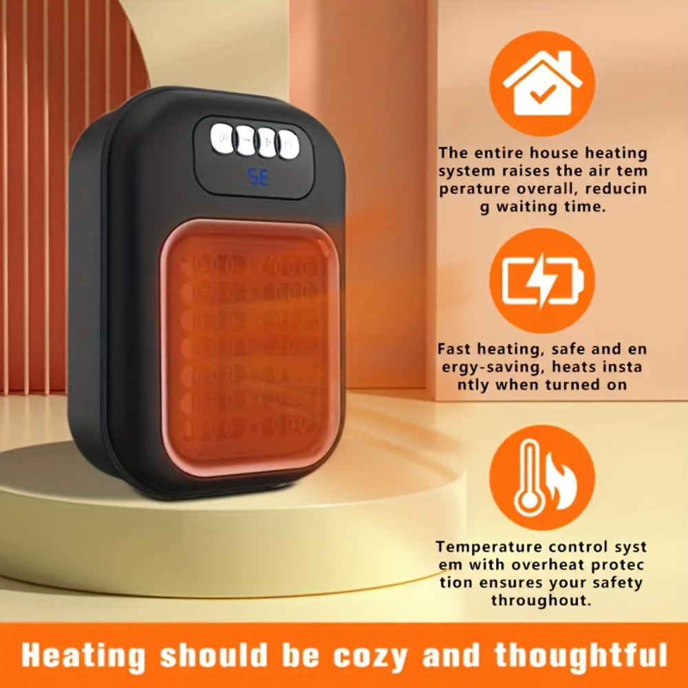 Wall Mounted Mini Electric Space Heater ¨C Fast Heating, 3 Modes, Adjustable Temperature, Overheat & Tilt Protection, Display Screen, Portable Plug-In Heater for Home, Office, Bathroom & Pet Area