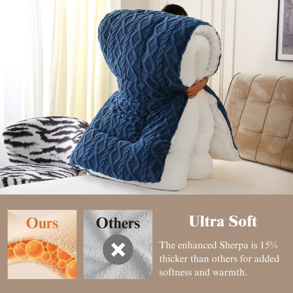 Plush Taffeta Comforter Extra Thick 400-450GSM | Double-Sided Soft Heavy Duty Warm Comforter for Autumn Winter Twin XL Full Queen King Grey Blue Pink Beige