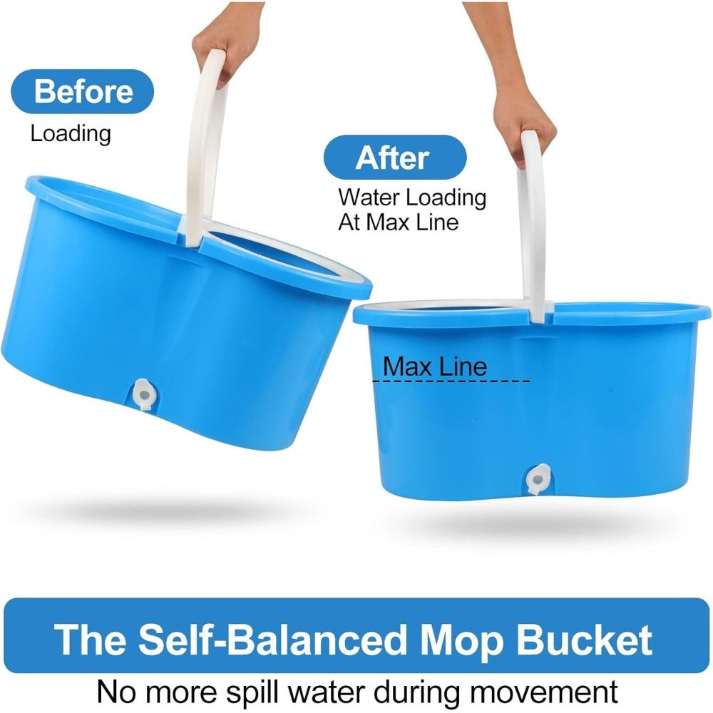 360 Spin Mop and Bucket Set with Wringer - Stainless Steel Extended Handle Spinning Mop Bucket System with Microfiber Mop Refills for Hardwood, Tile & Laminate Floor Cleaning, Black Blue Pink Red