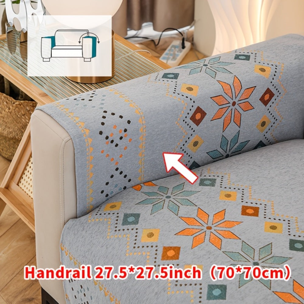 Chenille Sofa Cover Bohemian Style Jacquard Knit Anti-Slip Pet Friendly All Season Sofa Mat Protector - Single 2 3 4 Seater Armrest Backrest Pillow Case Grey White Yellow