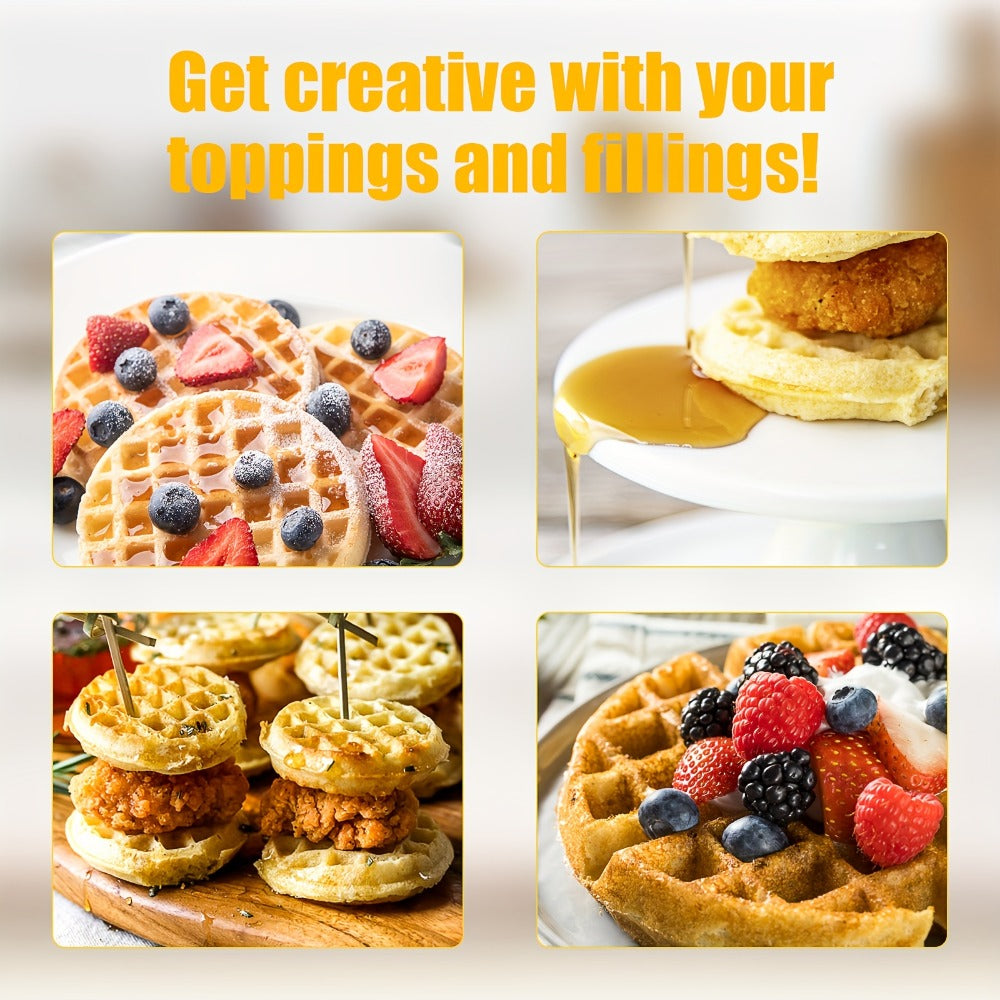 Mini Waffle Maker Machine Makes 8 Bite-Sized 2-Inch Waffles, Dual Non-Stick Aluminum Plates, Cool-Touch Handle, Compact Space-Saving Design for Family Breakfast, Snacks & Desserts