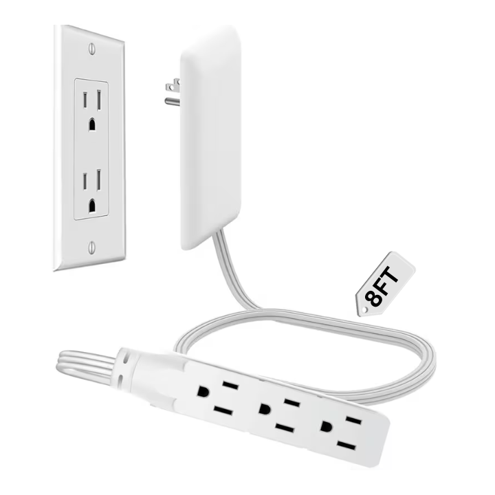 Flat Plug Extension Cord 3 Outlets Ultra Thin Wall Hugger with Outlet Concealer Cord Organizer Kit Space Saving Child Safe 13A 1625W for Behind Furniture Bed Sofa Desk Dorm Office 3FT 5FT 8FT