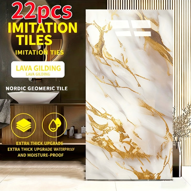 Self-Adhesive Waterproof PVC Wall Sticker 22pcs Peel and Stick Marble Boho Wallpaper 11.81x23.62in Oil Resistant for Kitchen Bathroom Living Room Bedroom Decor