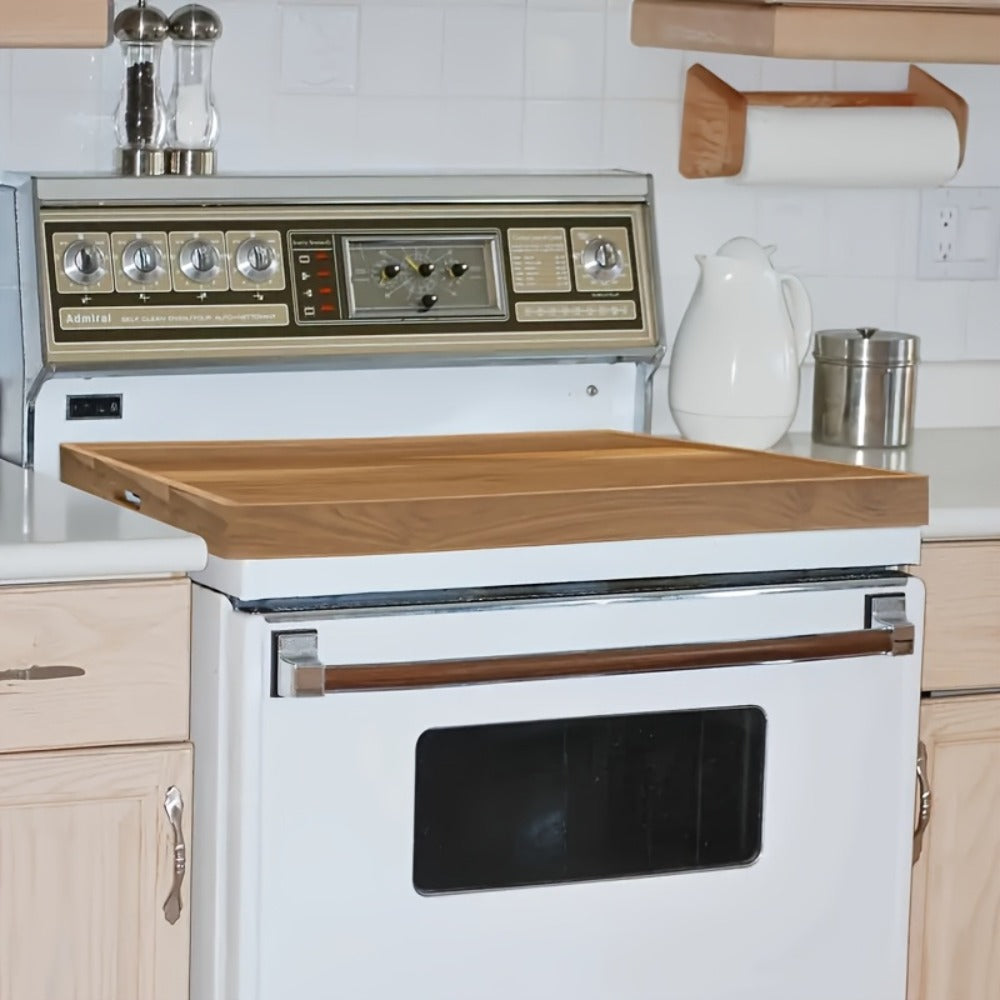 Acacia Wood Stove Top Cover Board 30x22 Inch, Gas Stove Cover with Handle Groove & Ventilation Holes, Extra Counter Space Cutting Board Serving Tray for Kitchen RV Camper, Multifunctional Charcuterie Board