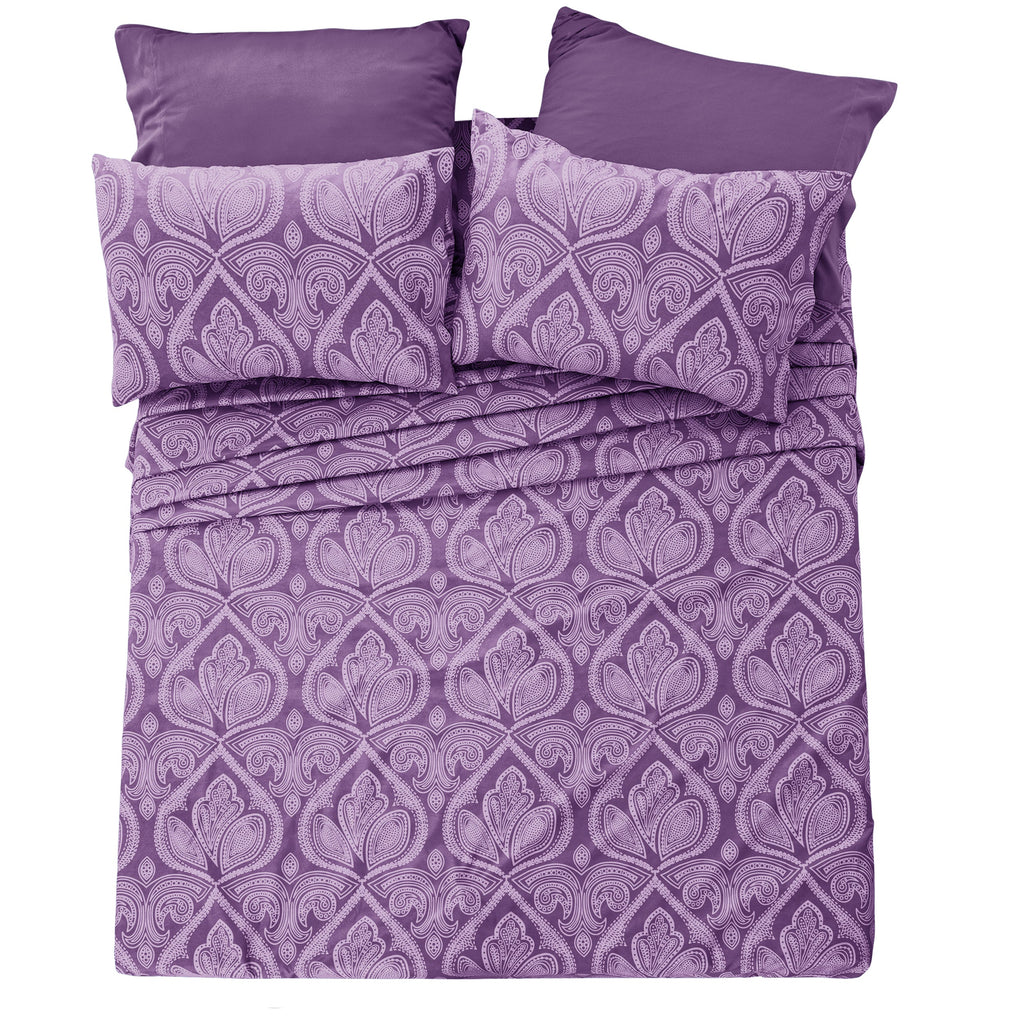 Paisley Bed Sheet Set 6-Piece Soft Brushed Microfiber Deep Pocket Fitted Sheet Wrinkle Free All-Season Comfort