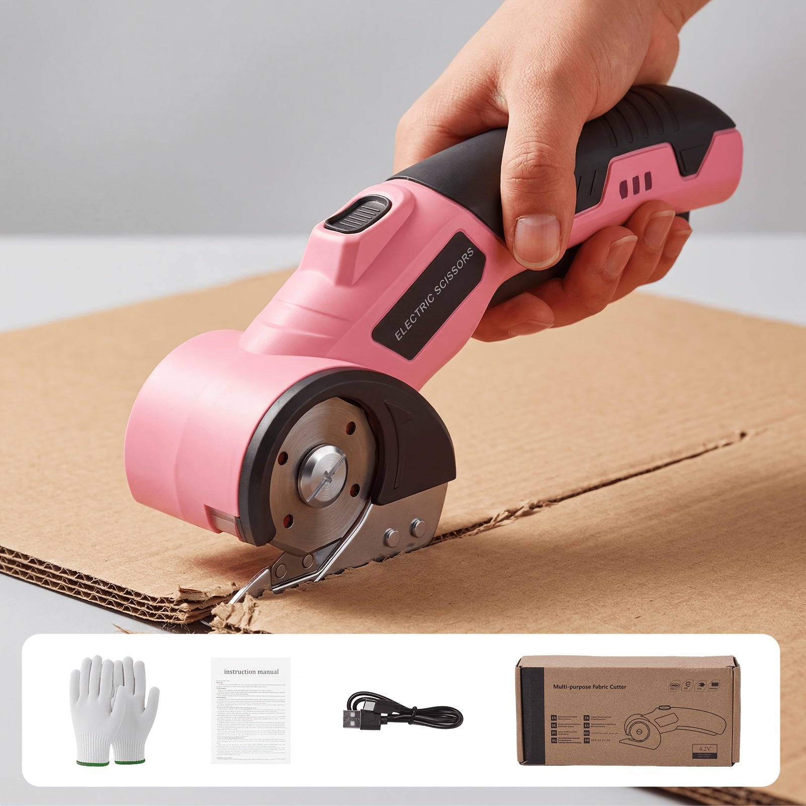 Electric Scissors Rechargeable Cordless - USB-C Charging, Battery Indicator, Portable Power Cutter for Fabric, Leather, Carpet & Cardboard, Handheld Electric Trimmer for Sewing, Crafting & DIY Projects