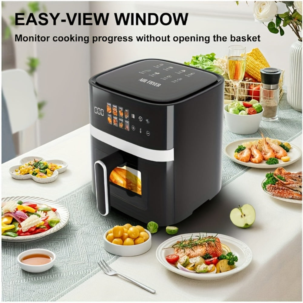 Air Fryer 8-in-1 with LED Touchscreen, 6QT Large Capacity Electric Hot Air Oven, 1350W 360¡ã Hot Air Circulation, Non-Stick Fry Basket, Heat-Insulated Handles, 8 Cooking Presets for Home Kitchen