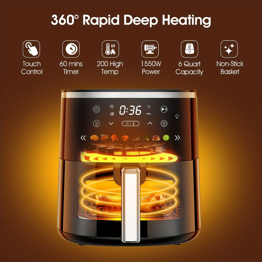 Air Fryer 6QT with 8 Preset Functions, Visible Window, Adjustable Temperature & Timer ¨C Large Capacity Oil-Free Cooker for Crispy Fries, Chicken, Vegetables & More, Easy to Clean Home Kitchen