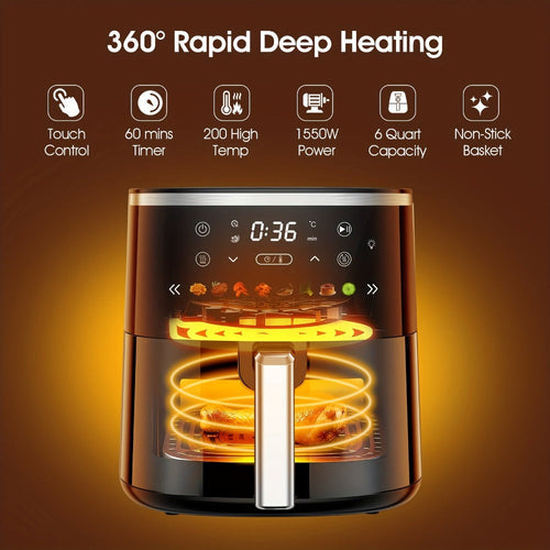 Air Fryer 6QT with 8 Preset Functions, Visible Window, Adjustable Temperature & Timer ¨C Large Capacity Oil-Free Cooker for Crispy Fries, Chicken, Vegetables & More, Easy to Clean Home Kitchen