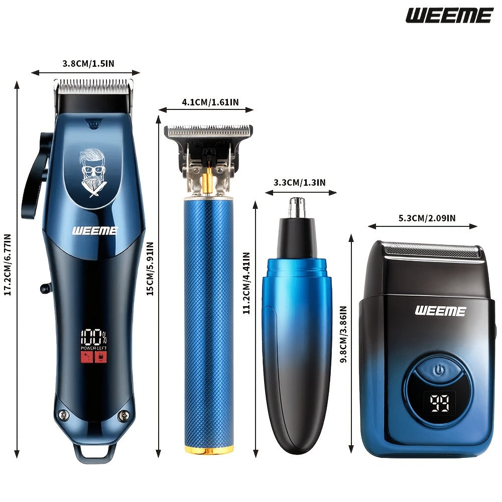 Electric Shaver Grooming Set for Men Hair Clipper Nose Trimmer Razor DIY Barber Kit USB Rechargeable 2 4 Piece Set Gift for Husband Dad Blue Gold White Green