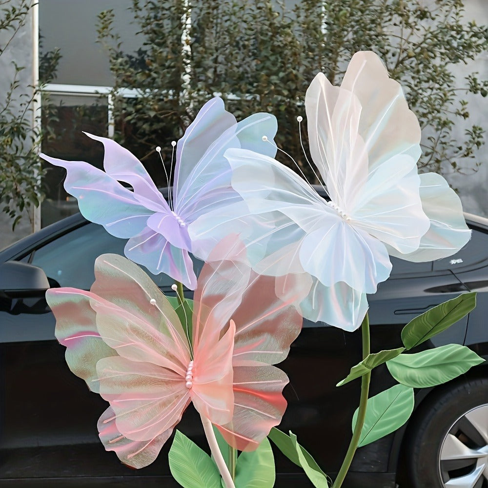 3D Artificial Butterfly Decorations 2pcs ¨C Realistic Featherless Fake Butterflies for Wedding, Home, Garden & Party Decor | No Electricity Required | All-Season Indoor Outdoor Holiday Accent