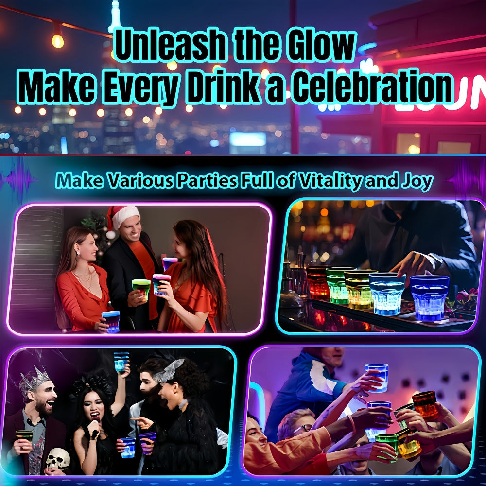 LED Light-Up Party Wine Glasses Set ¨C 12 or 15pcs Glowing Plastic Cups with Colorful LED Lights for Birthday, Bar, Wedding, Holiday & Sports Events