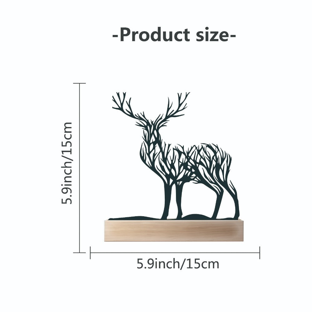 Tabletop Deer Branches Decoration with Wood Base - Iron Metal Antler Desk Sculpture for Living Room Bookshelf TV Cabinet Wine Cabinet Office Desk, Halloween Christmas New Year Home Decor Gift