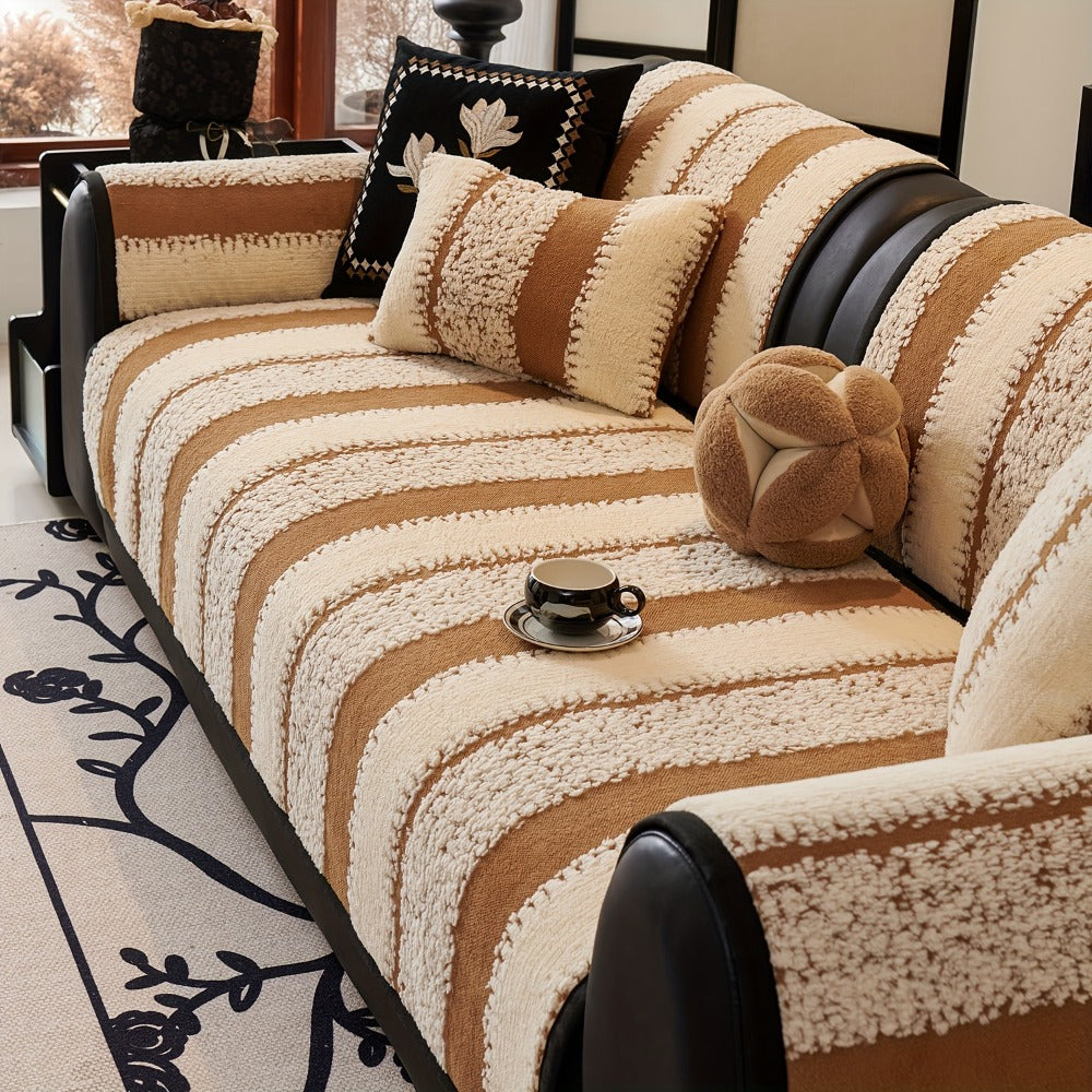Sofa Cover Plush Jacquard Thick Non-Slip Couch Protector - Pet Friendly Furniture Cover for Living Room Bedroom Office, Machine Washable Retro Style Sofa Slipcover, Loveseat & 4-Seater, Black Grey Green Coffee