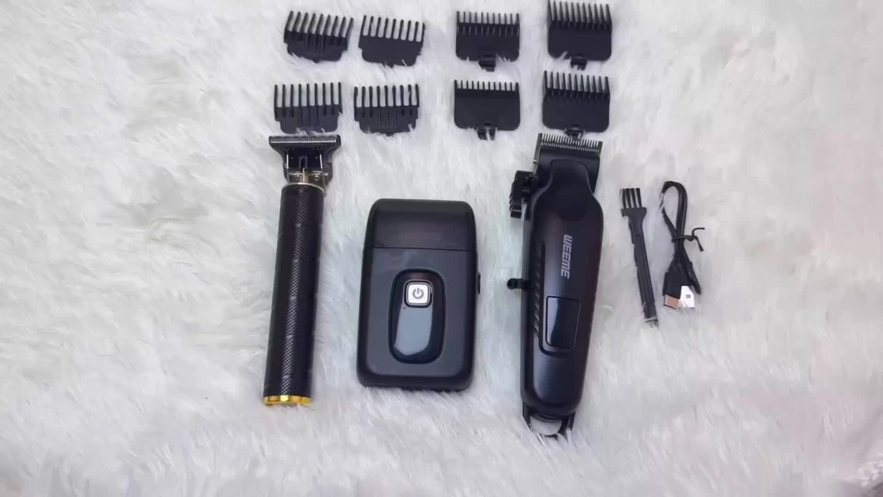 Men's Grooming Barber Haircut Set 2 & 3 Piece - Professional Hair Clipper USB Rechargeable T-Blade Trimmer Razor with 8 Limit Combs Complete Barbershop Kit for Men Boyfriend Father Birthday Gift Black