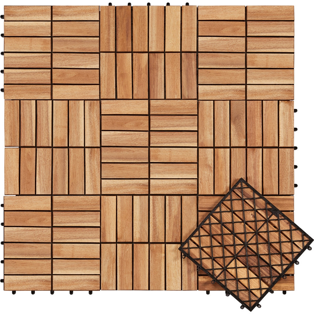 Acacia Wood Deck Tiles Interlocking Outdoor Flooring, Water-Resistant Non-Slip Patio Tiles, Easy Snap DIY Installation for Deck, Garden, Poolside, Balcony ¨C 10pcs & 27pcs Sets Available