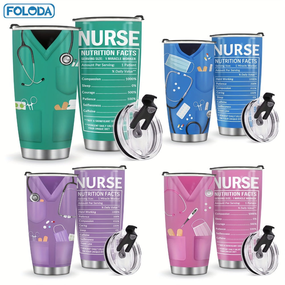 Nurse Tumbler 20oz Stainless Steel Double Wall Vacuum Insulated Travel Mug with Lid Leak-Proof Oval Water Bottle Funny Nurse Design Gift for Nurses Doctors Healthcare Workers Christmas Valentine Appreciation