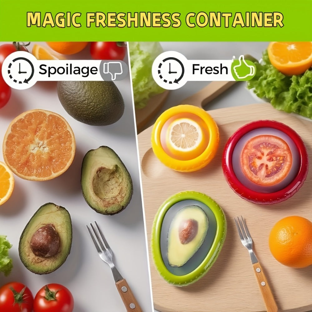 Silicone Food Storage Container Set ¨C Reusable Produce Saver for Avocado, Onion, Tomato, Lemon, Garlic & Potato ¨C Fridge-Safe Vegetable & Fruit Preservation Boxes, Reduce Food Waste