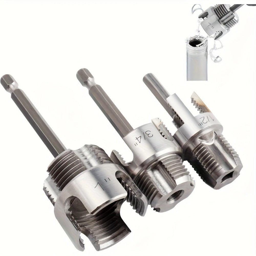 Pipe Threading Tool Set 3 Piece Heavy Duty Alloy 1/2 3/4 1 Inch Internal External Thread Tap Drill Compatible for PVC PPR MPP Pipe Installation