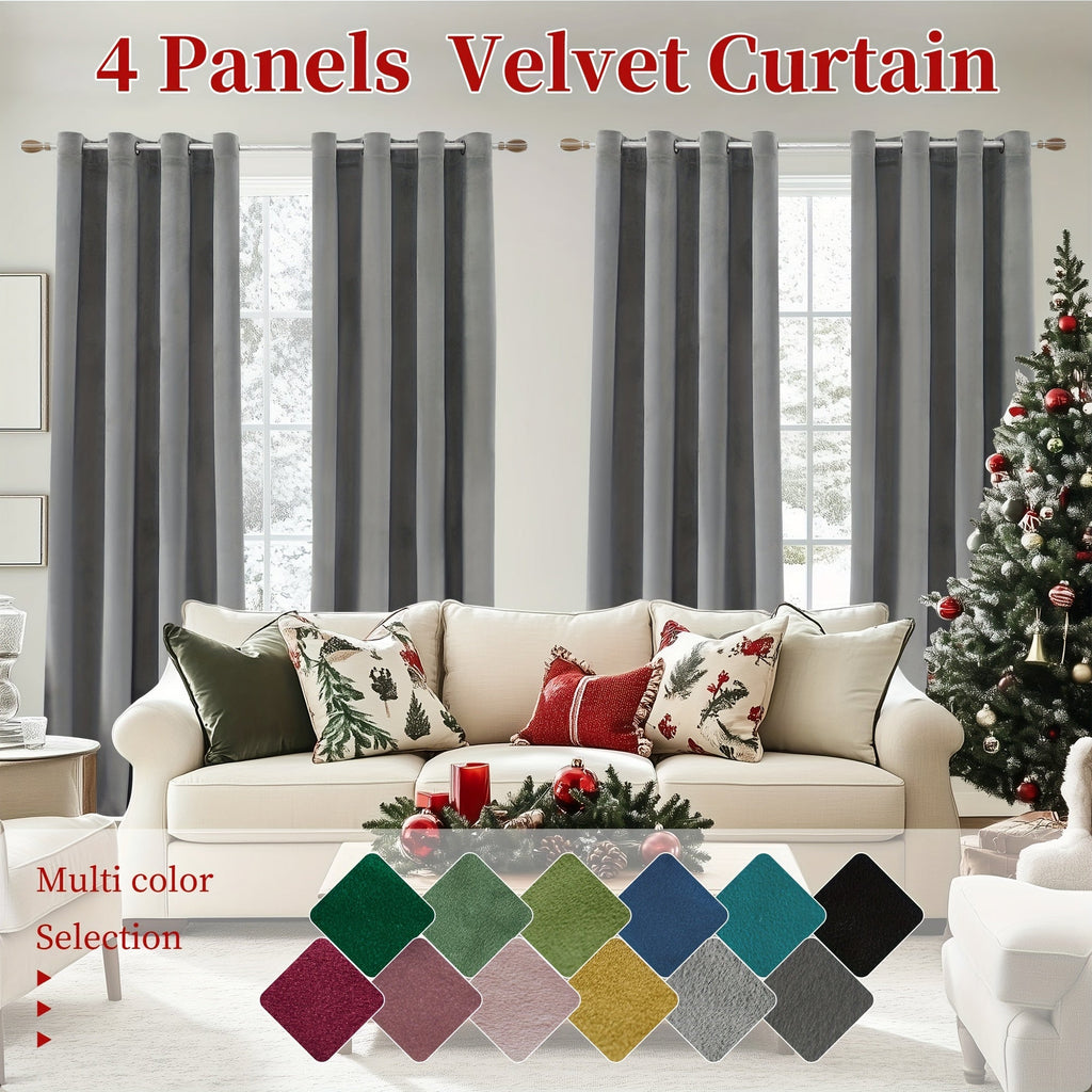 Blackout Curtains 4 Panels Velvet Thermal Insulated Noise Reducing Grommet Top Room Darkening Drapes for Living Room Bedroom Decor
