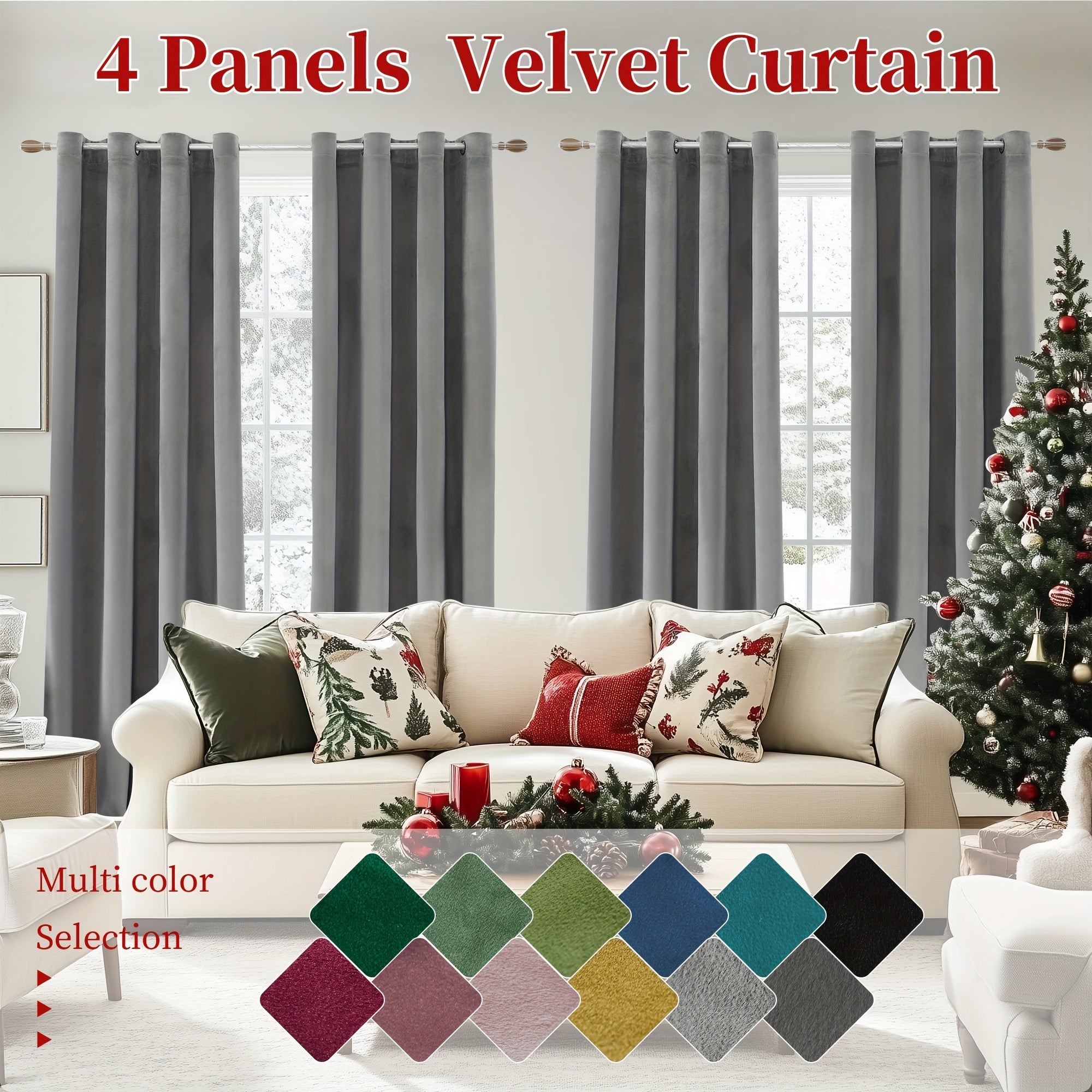 Blackout Curtains 4 Panels Velvet Thermal Insulated Noise Reducing Grommet Top Room Darkening Drapes for Living Room Bedroom Decor