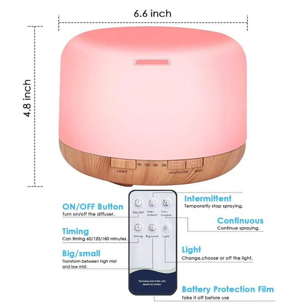 Essential Oil Diffuser 500ml with 10 Essential Oils 7 Color LED Aromatherapy Diffuser Humidifier Remote Control 4 Timer Settings Auto Shut-Off Ultra-Quiet for Home Office Bedroom Living Room Spa