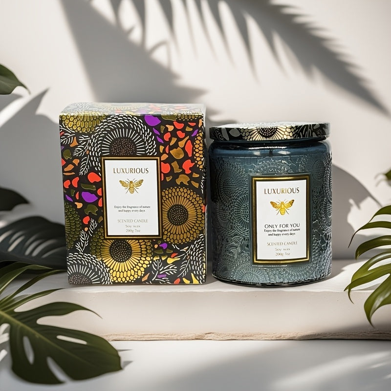 Scented Candle in Relief Glass Cup ¨C Aromatherapy Home Fragrance with Crystal Embellishment, Single Wick, Multiple Scents ¨C Jasmine, Tuberose, Amber, Sage & More
