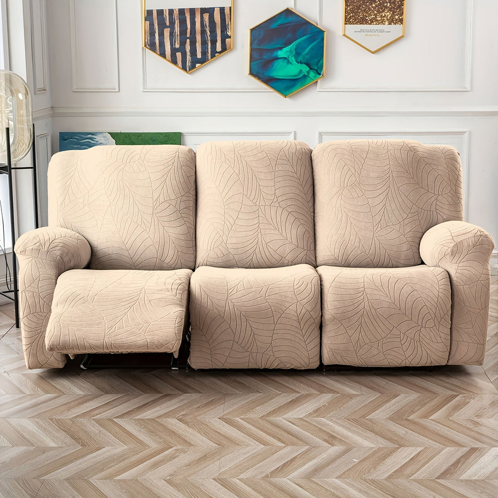 Jacquard Stretch Sofa Recliner Cover Big Leaves - High Stretch Soft Washable Slipcover for 1 2 3 Seat Loveseat with Console Furniture Protector Home Decor, 6 Colors