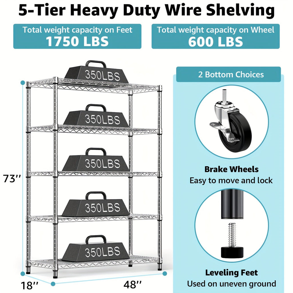 Metal Storage Shelving Unit Heavy Duty Adjustable 4 5 Tier Steel Shelf Rack for Garage Kitchen Pantry Workshop Black Chrome MZG