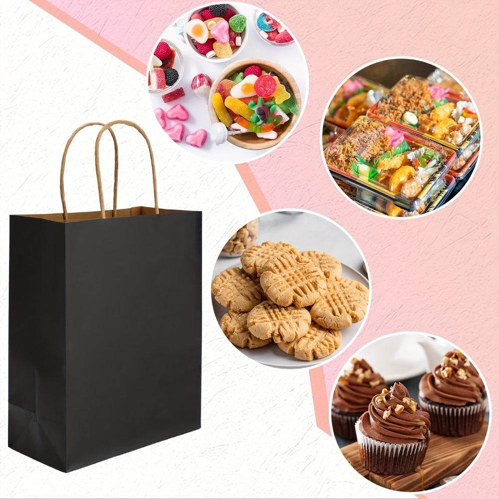 Kraft Paper Gift Bags 100 Pack with Handles | 4.25x2.85x7.85 Inch Small Shopping Bags for Retail, Wedding, Birthday, Party Favor, Coffee, Boutique | Brown, Black, White | Bulk Gift Wrap Bags