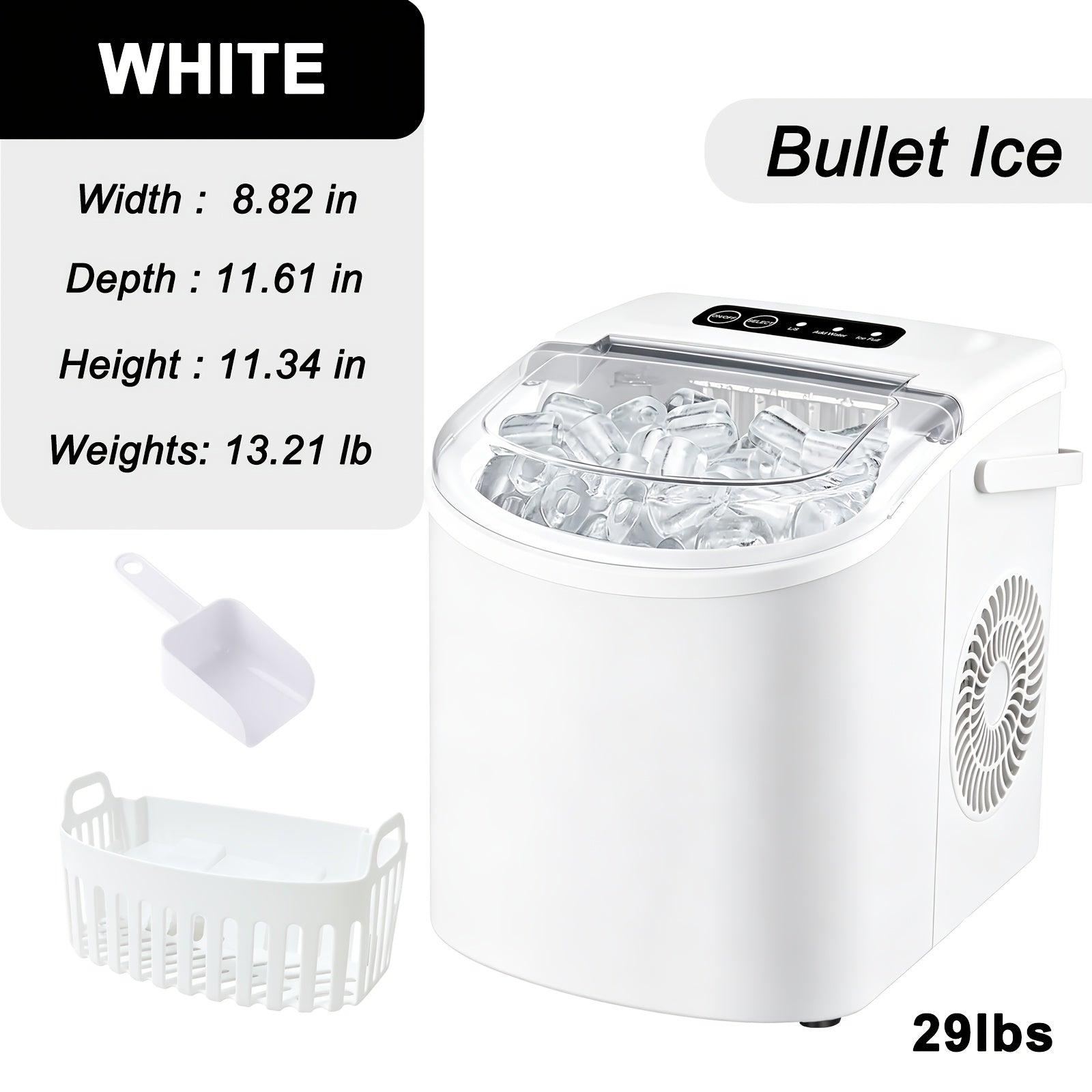 Ice Maker with Basket & Scoop ¨C 26 Lbs/Day Countertop Bullet Ice Machine, 9 Cubes in 6 Mins, Self-Cleaning, 5 Colors Pink White Green Silver Black, for Home, Kitchen, Office, Bar, RV & Camping