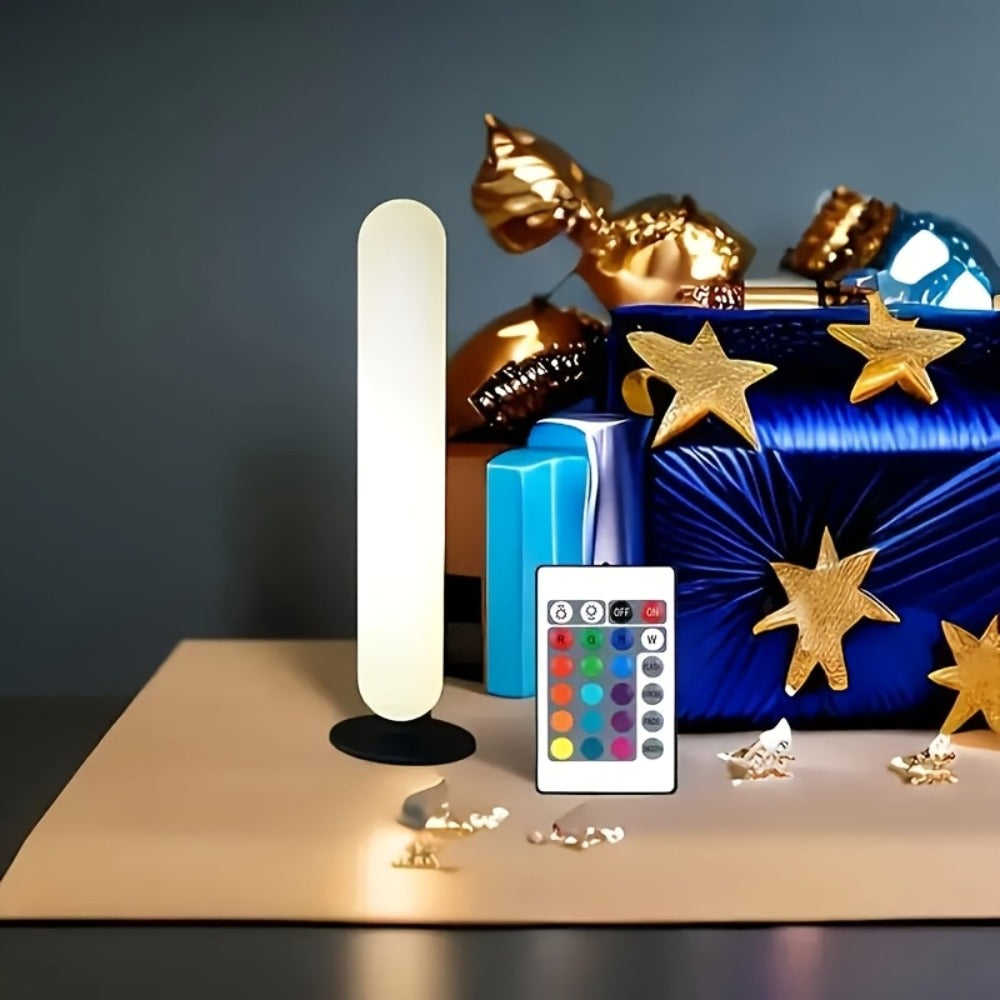 RGB LED Geometric Table Lamp with Remote Control - USB Powered Color-Changing Mood Light, Polished Metal End, for Bedroom TV Backlighting Gaming Party Decoration, Modern Design, Double Head