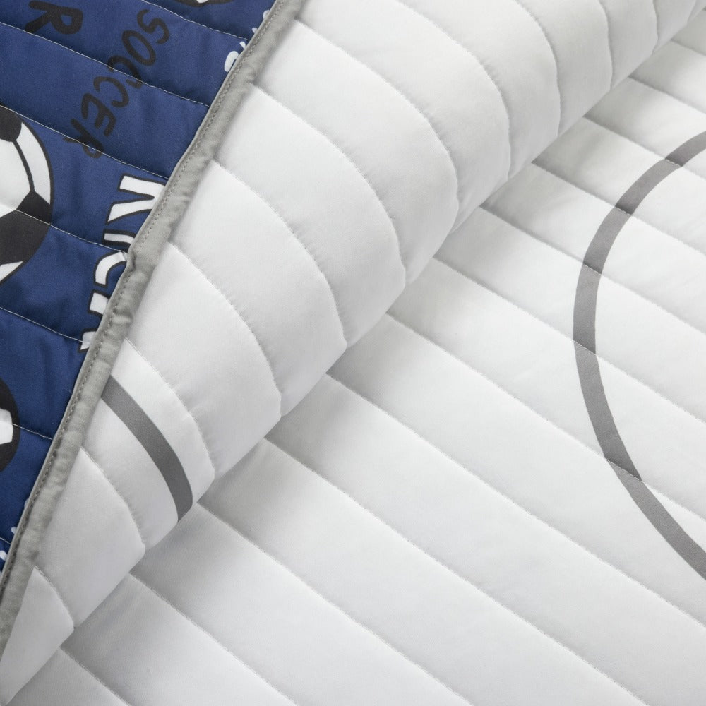 Kids Soccer Quilt Set 4 5 Piece Reversible Microfiber Bedspread Lightweight All Season Comforter with Pillow Shams Decorative Pillows Twin Full Queen