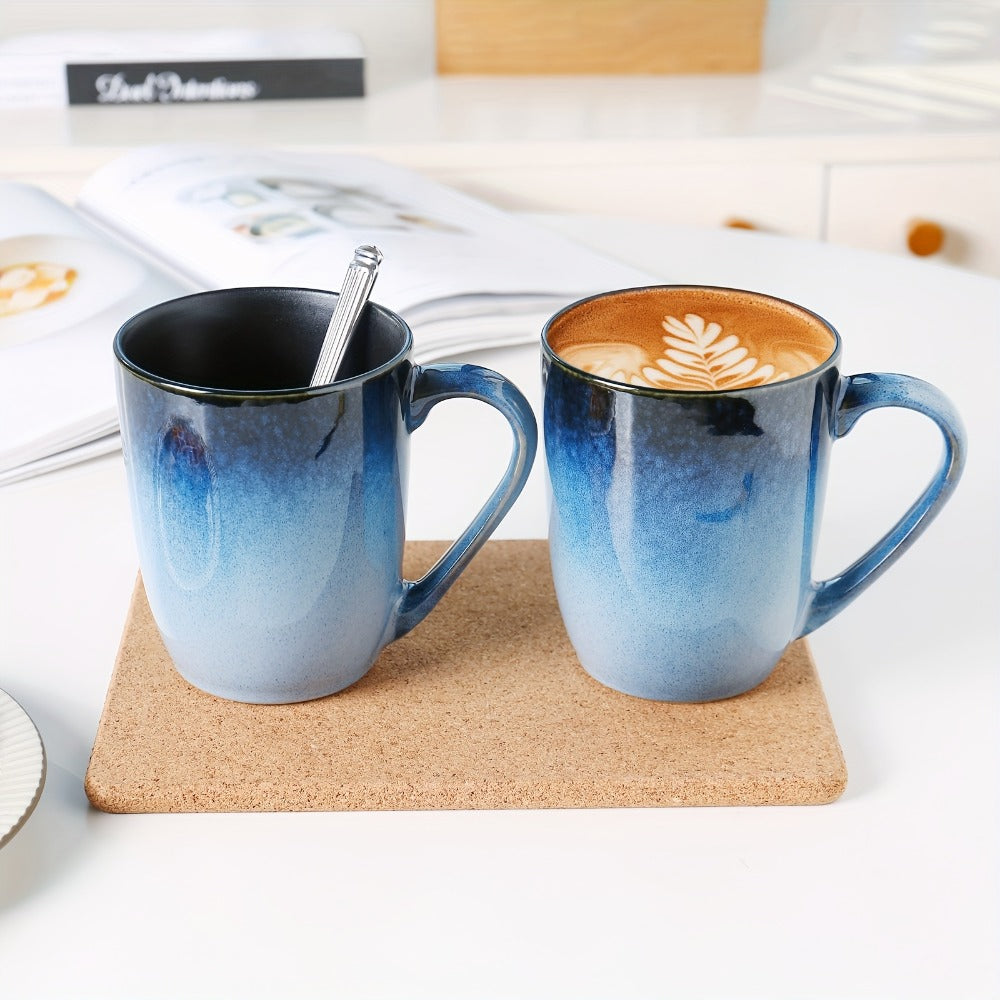 Gradient Blue Ceramic Mugs Set of 6 ¨C 14 Oz Reaction Glaze Coffee Mugs ¨C Durable Stain-Resistant Unique Design ¨C Perfect for Coffee, Tea & Gifting at Weddings, Parties & Holidays