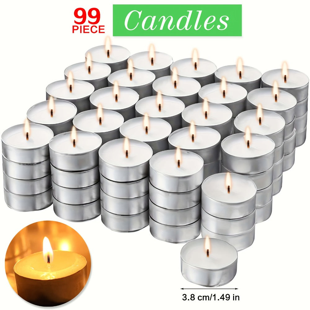 Tea Light Candles Unscented White - 49 or 99 Pack Smokeless Wax Tealights 2.5 Hour Burn for Weddings, Christmas, Halloween, Birthday Party & Holiday Home Decor