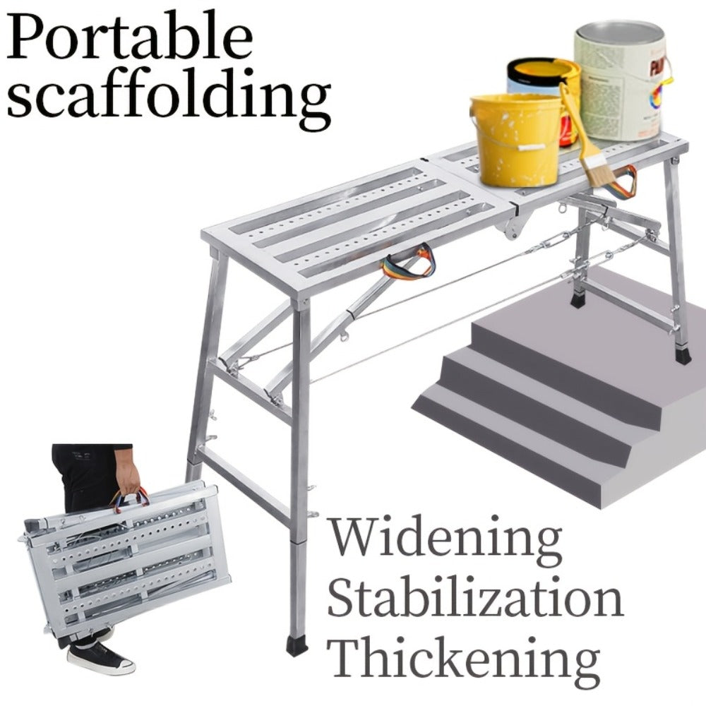 Folding Scaffold Step Stool Adjustable Height 39-79¡± Portable Steel Work Platform 1300 lb Capacity for Home Renovation Painting Car Washing RV Cleaning