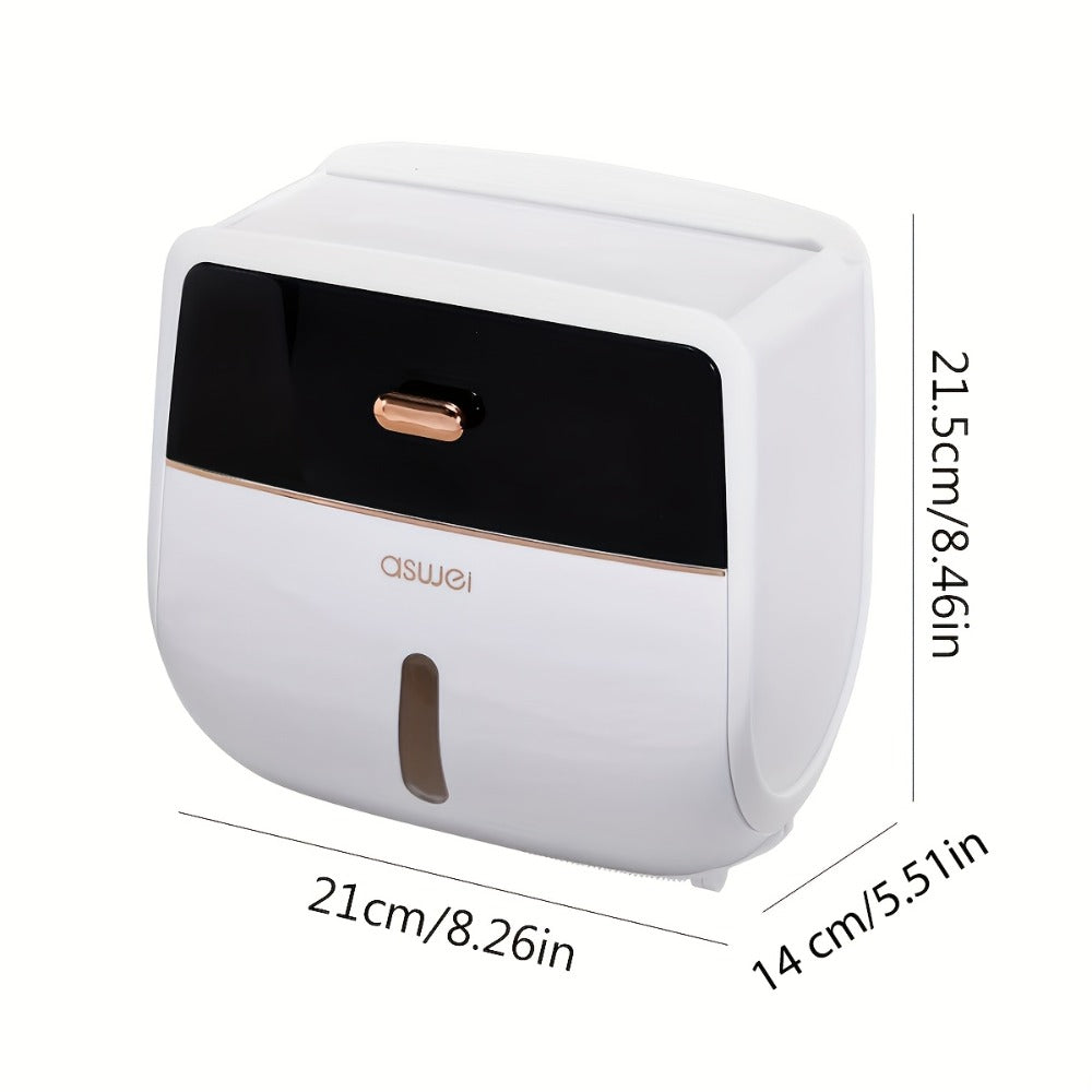 Wall Mounted Tissue Holder with Double Layer Storage Rack ¨C Self-Adhesive No Drill Bathroom Organizer for Toilet Paper Roll, Living Room & Bedroom