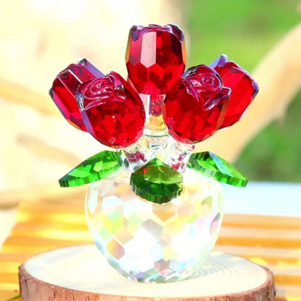 Artificial Rose Bouquet Crystal Eternal Fake Flowers - Colored Silk Roses for Valentine's Day, Mother's Day, Anniversary, Christmas & Wedding | Decorative Faux Rose Gift in Red, Pink & Blue