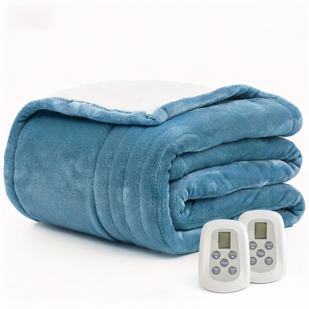 Dual Control Electric Heated Blanket with 10 Heat Levels - 10-Hour Auto Shutoff, Overheat Protection, Fast Heating, Soft Flannel, Machine Washable, 4 Sizes & 4 Colors, Bedroom Gift Blanket