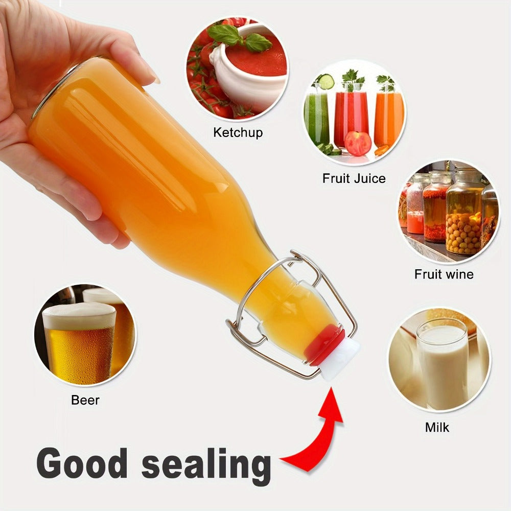 Glass Swing Top Bottles 8.45oz ¨C Round Iron Clasp Airtight Bottle Set with Funnel for Juice, Kombucha, Syrup & Oil Storage, Reusable Flip Cap Glass Bottles (6, 9, 12 or 18 Pack)
