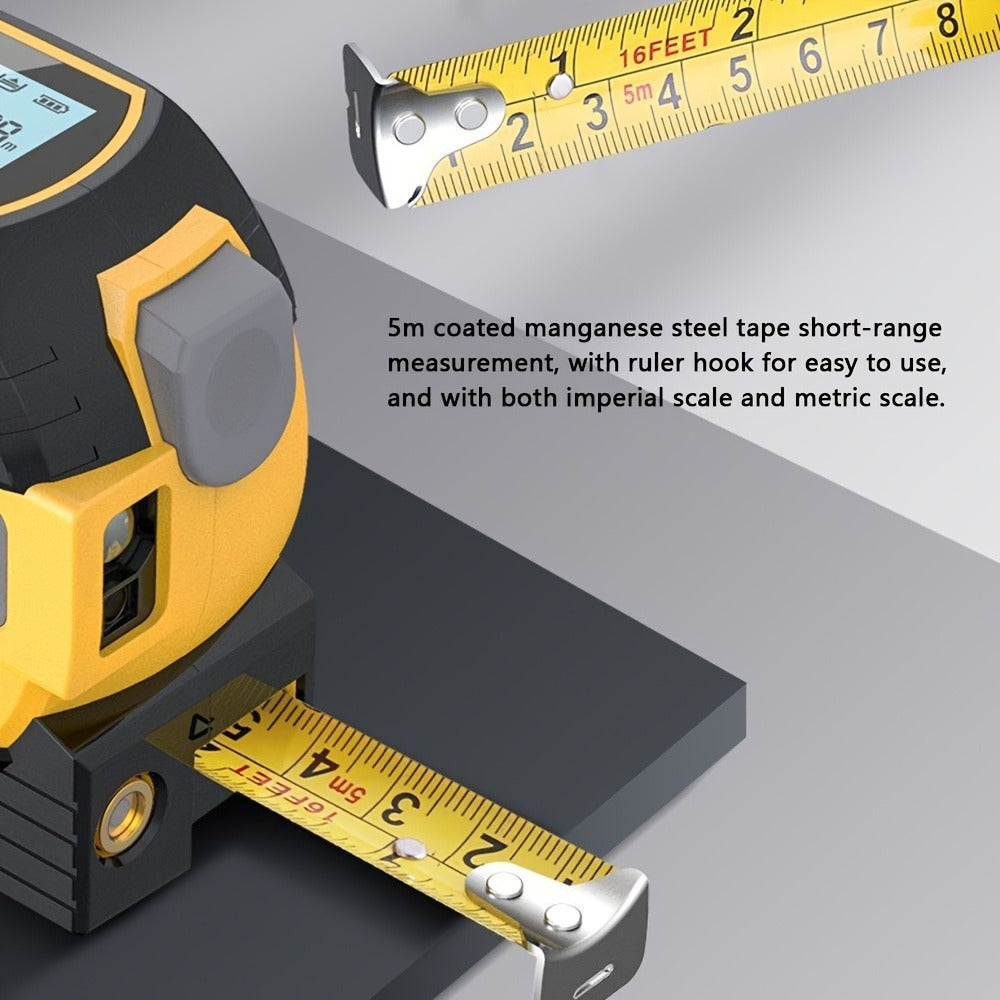 Laser Distance Meter 3-in-1 60M Laser Rangefinder with 5M Tape Measure Laser Cross Line Area Volume Pythagorean Measurement 20 Data Memory for Construction Housing Survey