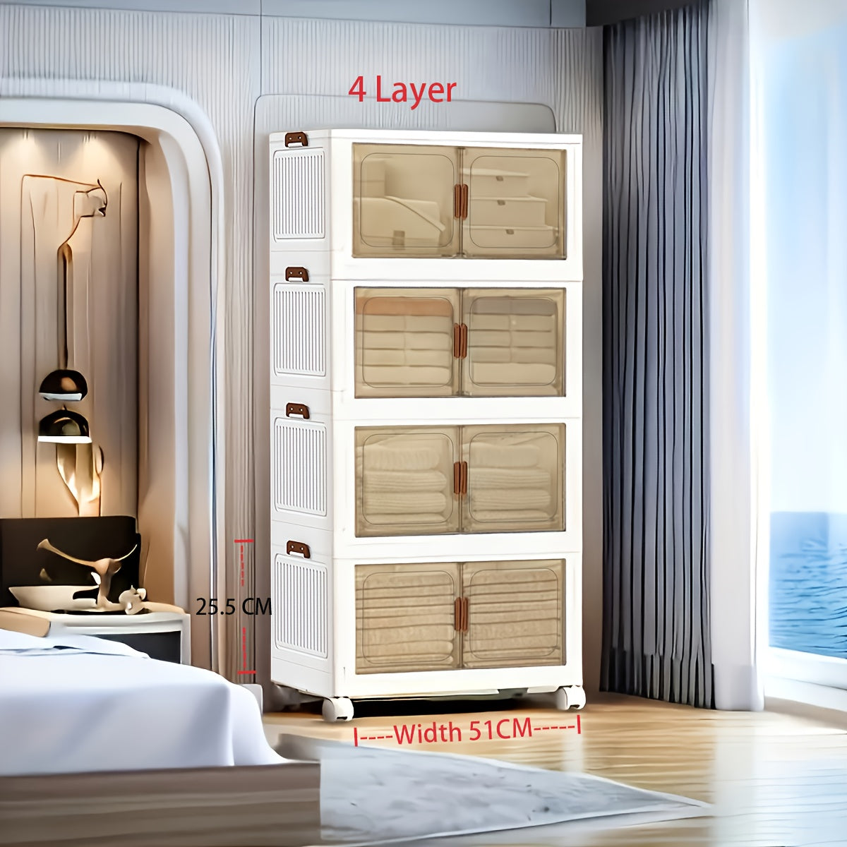 Foldable Storage Cabinet with Door ¨C Multi-Layer Stackable Storage Box for Shoes, Clothes & Books | Large Closet Organizer for Bedroom, Bathroom, Kitchen, Office & Wardrobe
