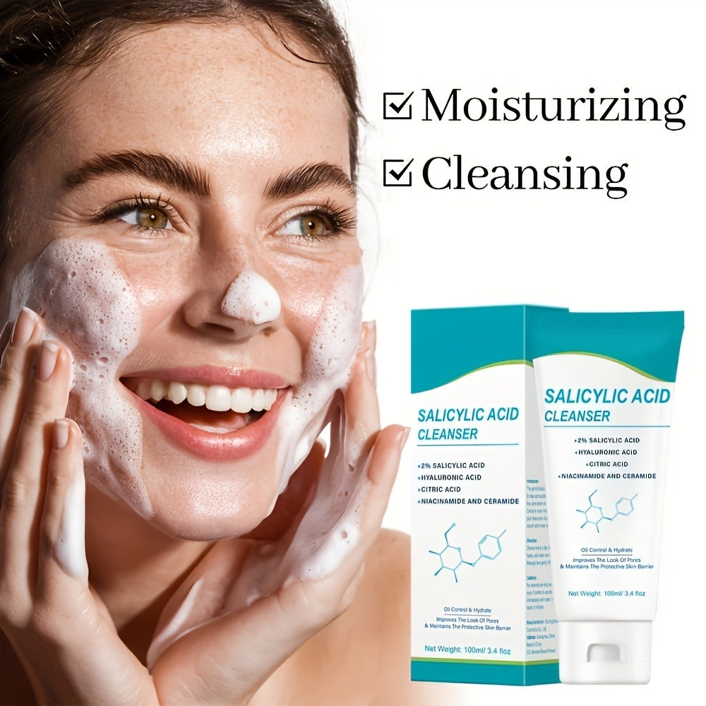 Salicylic Acid Facial Cleanser Gel ¨C Deep Cleansing & Moisturizing with Hyaluronic Acid, Non-Comedogenic, Paraben-Free, Fresh Scent, for All Skin Types, Men & Women, Daily Face Wash