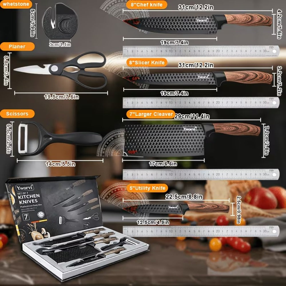 Kitchen Knife Set with Sharpener & Poultry Shears | Stainless Steel Chef Knives, Non-Slip Ergonomic Handle, Dishwasher Safe, Professional Cooking Utensils, 3-Piece or 7-Piece