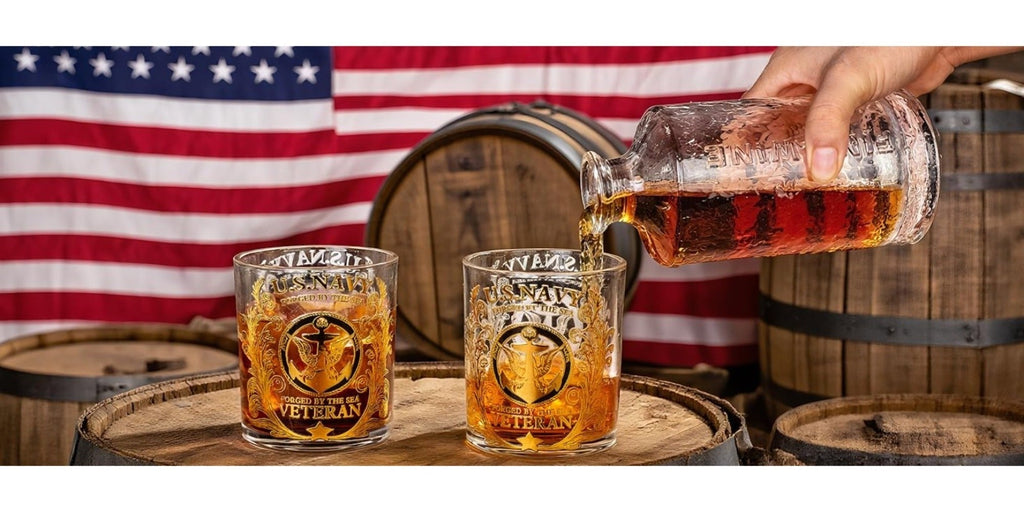 Engraved Veteran Tribute Whiskey Glass 10oz - US Navy Military Gift, Personalized Patriotic Whiskey Glasses for Dad, Military Vet Anniversary Gift