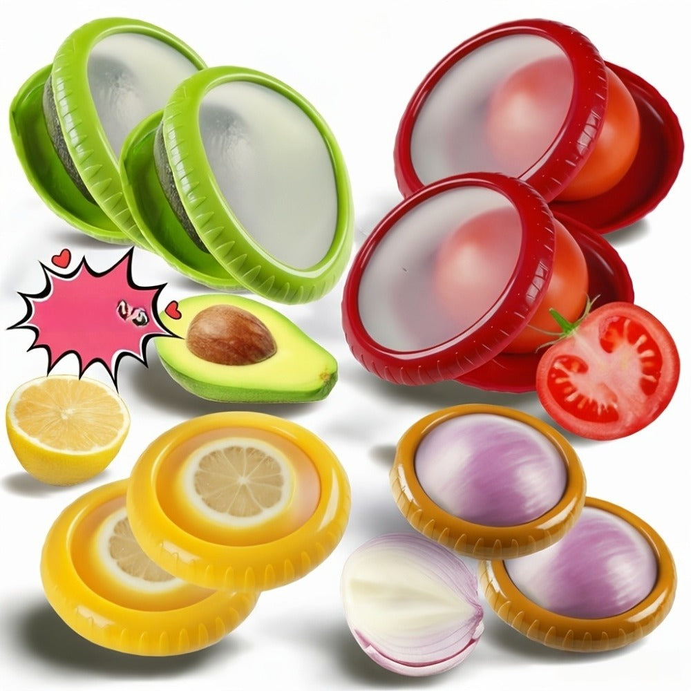 Silicone Food Storage Container Set ¨C Reusable Produce Saver for Avocado, Onion, Tomato, Lemon, Garlic & Potato ¨C Fridge-Safe Vegetable & Fruit Preservation Boxes, Reduce Food Waste
