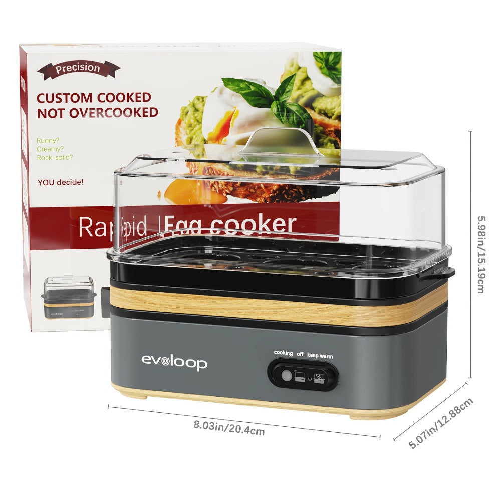 Electric Egg Cooker 6 Egg Capacity Rapid BPA Free Stainless Steel 400W for Hard Boiled Poached Scrambled Eggs Omelets Auto Shut Off Kitchen Appliance Green Wood Silver