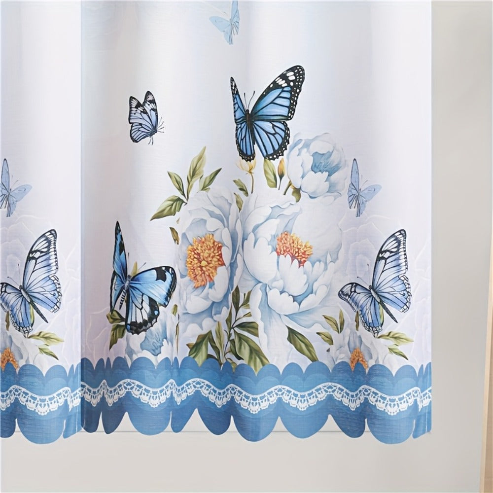 Blackout Kitchen Curtains 3-Piece Set with Butterfly Floral Print - Rod Pocket Window Curtains for Kitchen, Living Room, Bedroom, Bathroom & Restaurant, Polyester Fabric, Machine Washable